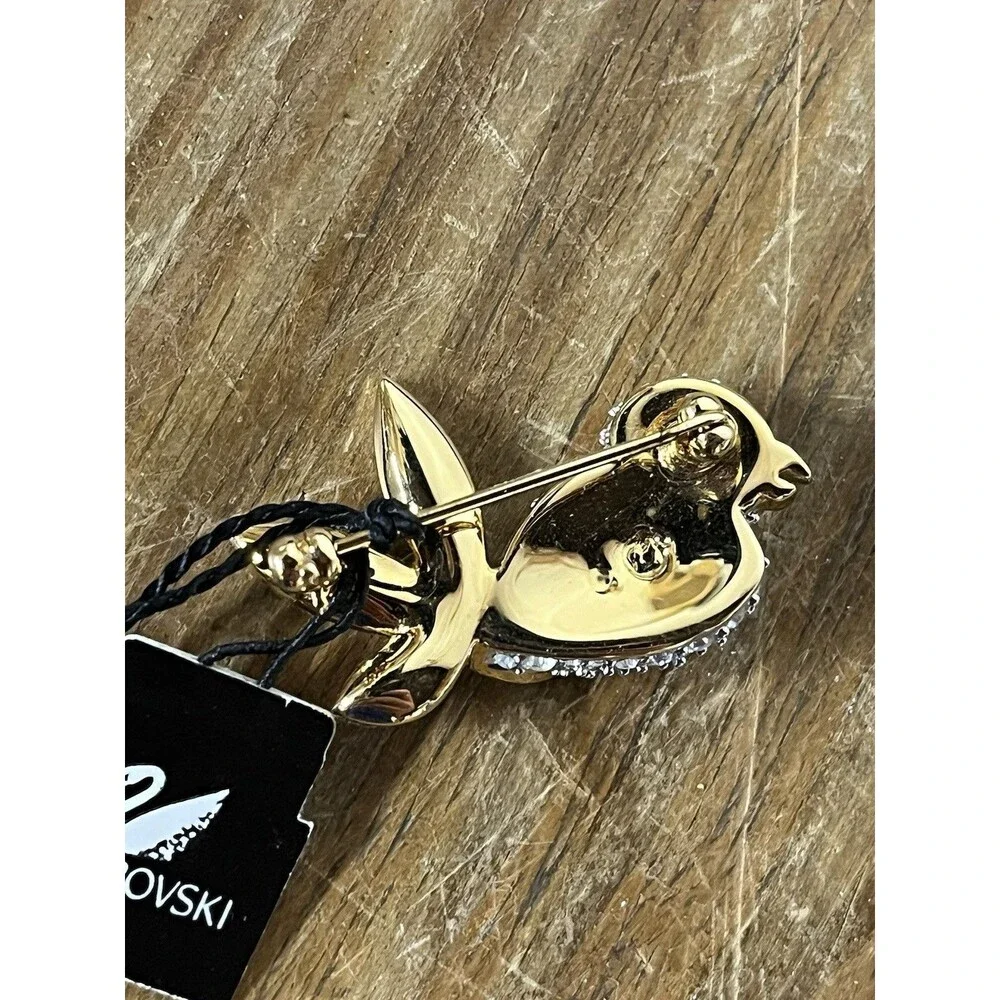 Swarovski Crystal Clear & Blue Eye Gold Tone Bird Brooch Pin Rare Discontinued - Picture 6 of 16